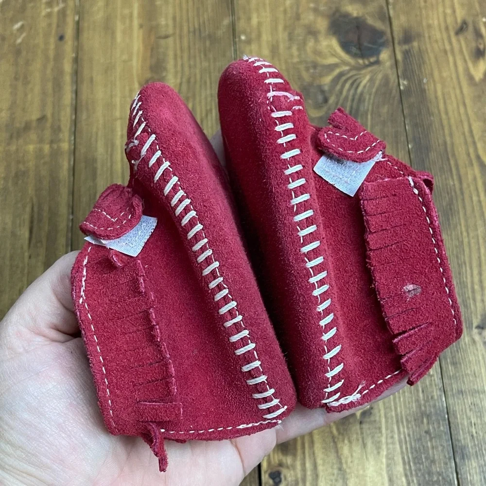 Minnetonka red suede baby moccasins size 2